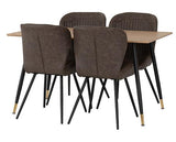 HAMILTON & QUEBEC MEDIUM DINING SET (X4 CHAIRS) - MEDIUM OAK EFFECT/BROWN FAUX LEATHER