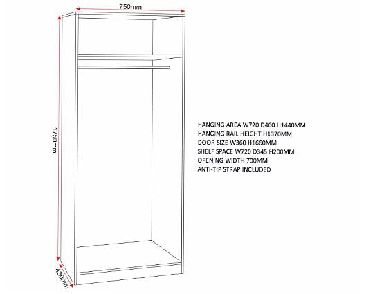 DENVER 2 DOOR WARDROBE - WHITE GLOSS