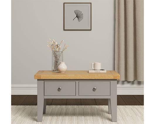 WINDSOR 2 DRAWER COFFEE TABLE - PEBBLE GREY/OAK