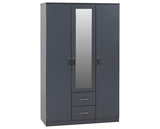 DAKOTA 3 DOOR 2 DRAWER MIRRORED WARDROBE - DARK GREY