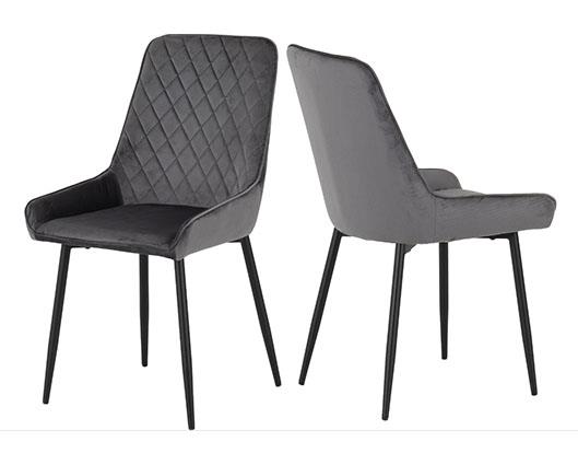 MARLOW & AVERY DINING SET (X4 CHAIRS) - WHITE MARBLE/GREY VELVET