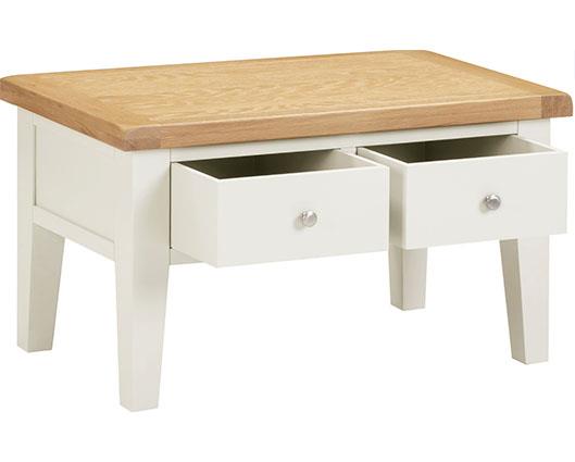 WINDSOR 2 DRAWER COFFEE TABLE - IVORY/OAK