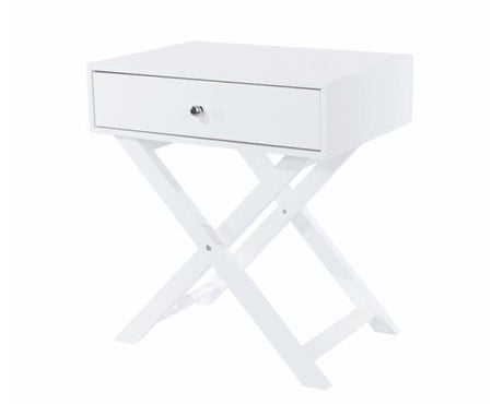 Cross Leg 1 Drawer Bedside Cabinet-White