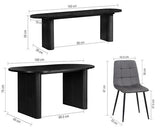 Axel Oval Fluted Dining Table with 2 Fabric Chairs and 1 Bench - Black
