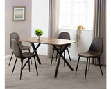 ATHENS RECTANGULAR DINING SET (X4 CHAIRS) - MEDIUM OAK EFFECT/BROWN FAUX LEATHER