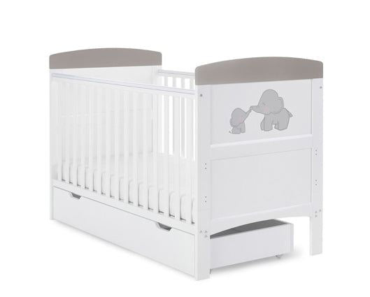 Grace Inspire Cot Bed & Under Drawer - Me & Mini Me Elephants Grey