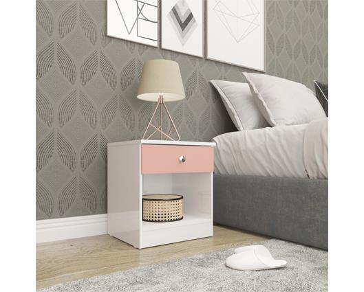 DENVER 1 DRAWER BEDSIDE - WHITE/PINK GLOSS