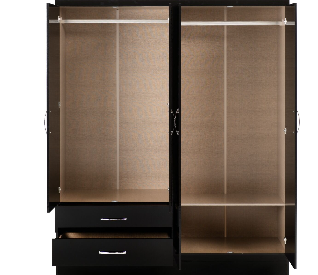 NEVADA 4 DOOR 2 DRAWER WARDROBE - BLACK GLOSS