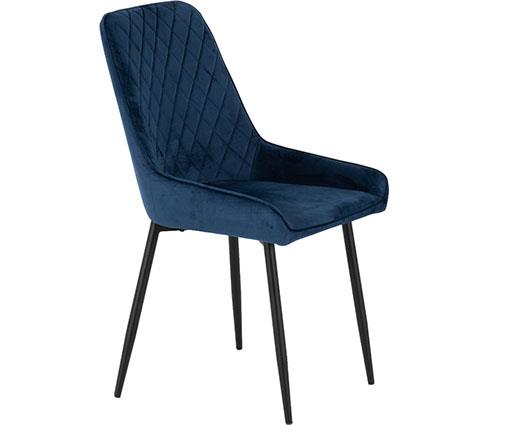 ATHENS ROUND & AVERY DINING SET (X4 CHAIRS) - CONCRETE/SAPPHIRE BLUE VELVET