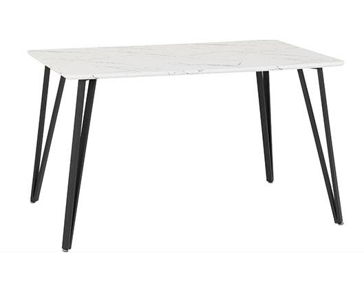 MARLOW & LUKAS DINING SET (X4 CHAIRS) - WHITE MARBLE/SAPPHIRE BLUE VELVET