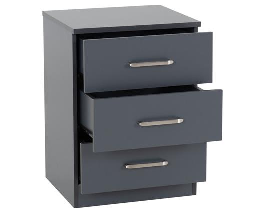 DAKOTA 3 DRAWER BEDSIDE - DARK GREY