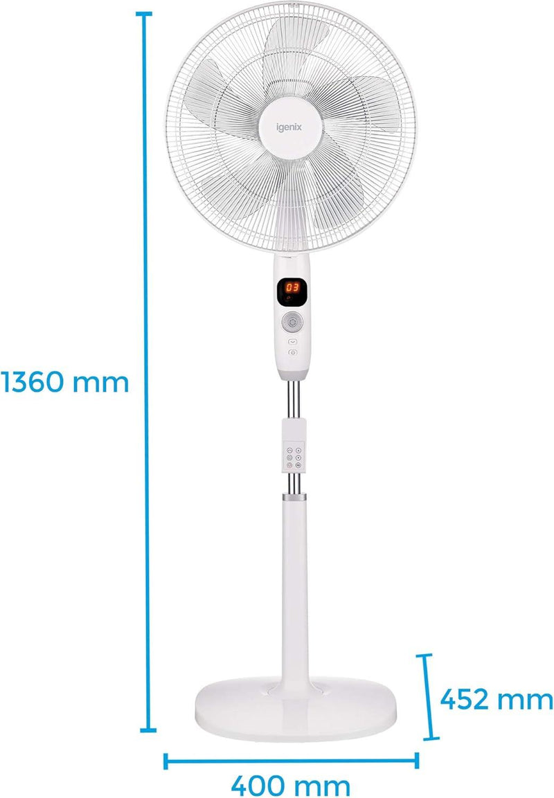 Igenix 16" Digital DC Motor Pedestal Fan - White