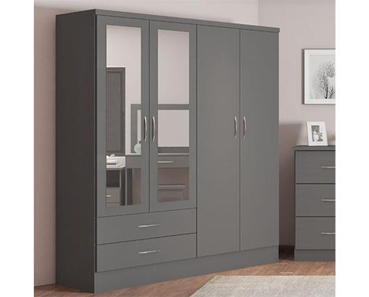 NEVADA 4 DOOR 2 DRAWER WARDROBE - 3D EFFECT GREY