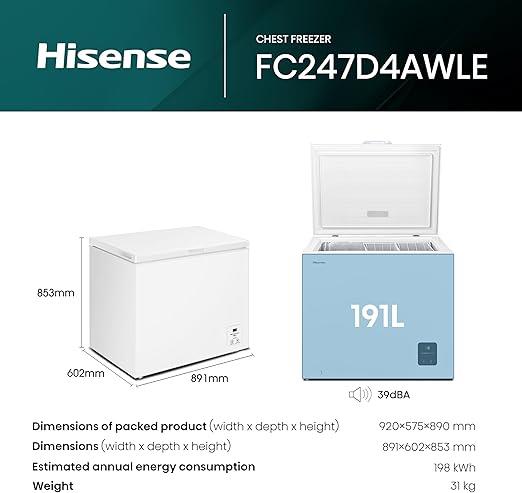 Hisense FC247D4AWLE, 191L, Freestanding Chest Freezer