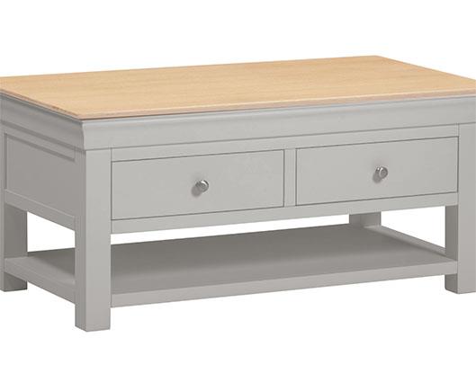 BORDEAUX 2 DRAWER COFFEE TABLE - PEBBLE GREY/OAK
