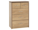 Cordell 3+2 Drawer Chest - Oak Effect Veneer with Walnut Trim