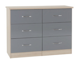 Neptune 6 Drawer Chest - Grey Gloss/Light Oak Effect Veneer
