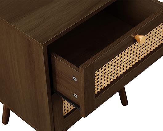 Croxley 2 Drawer Rattan Bedside - Walnut