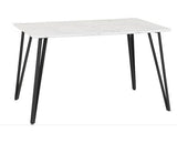 MARLOW & QUEBEC DINING SET (X4 CHAIRS) - WHITE MARBLE/BROWN FAUX LEATHER