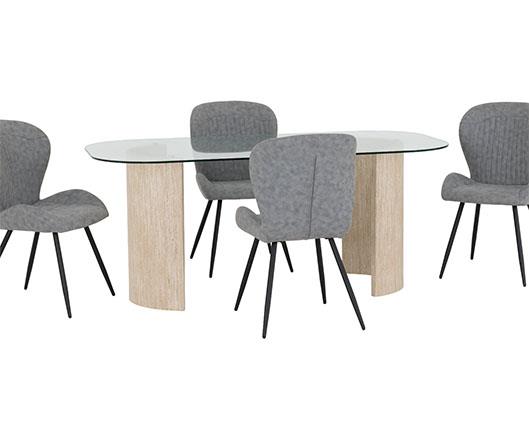 MODENA & QUEBEC DINING SET (X4 CHAIRS) - CREAM/GREY FAUX LEATHER
