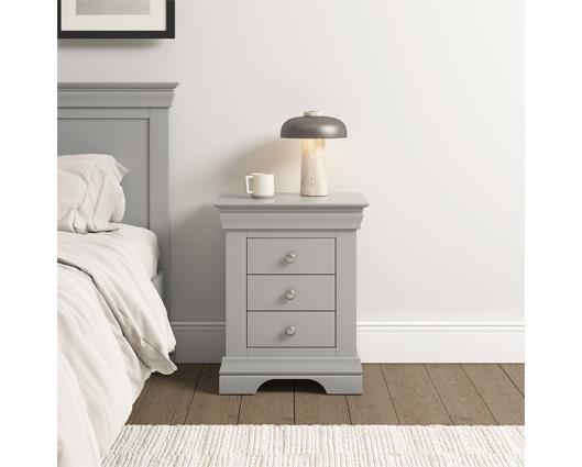 BORDEAUX 3 DRAWER BEDSIDE - PEBBLE GREY