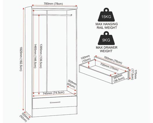 NEVADA 2 DOOR ALL HANGING WARDROBE - WHITE GLOSS