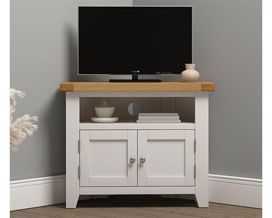 WINDSOR CORNER TV UNIT - IVORY/OAK