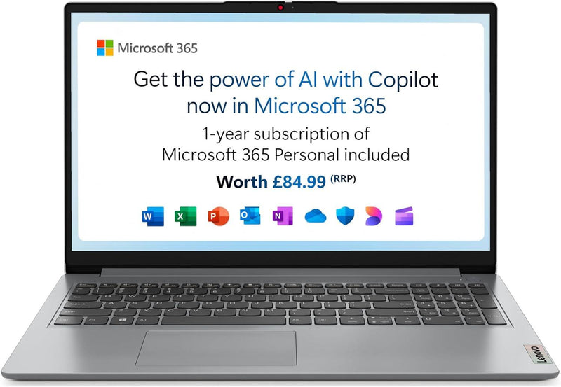 Lenovo IdeaPad 1, 15 inch Full HD Laptop, Intel Celeron N4500, 4GB RAM, 128GB eMMC, Windows 11