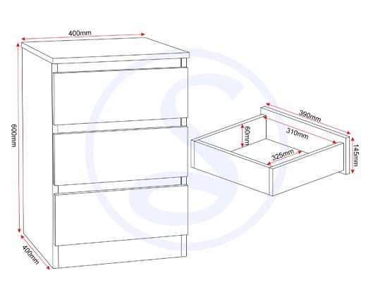 MALVERN 3 DRAWER BEDSIDE X2 - WHITE