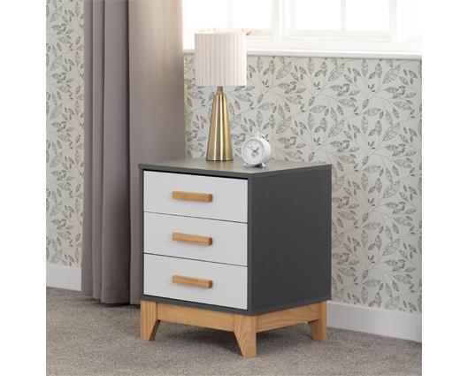 CLEVELAND 3 DRAWER BEDSIDE - WHITE/GREY METAL EFFECT
