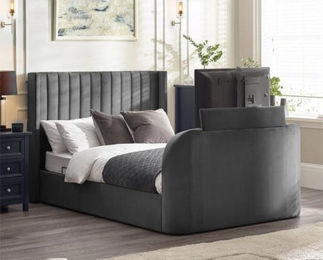 Clara Side Lift Ottoman TV Bed Dark Grey - King