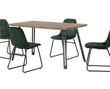 QUEBEC STRAIGHT & LUKAS DINING SET (X4 CHAIRS) - MEDIUM OAK EFFECT/EMERALD GREEN VELVET