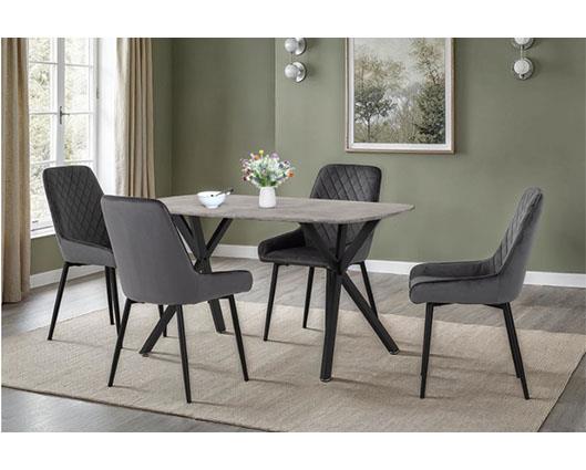 ATHENS RECT & AVERY DINING SET (X4 CHAIRS) - CONCRETE/GREY VELVET