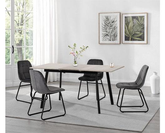 AVERY & LUKAS EXTENDING DINING SET (X4 CHAIRS) - CONCRETE/GREY VELVET