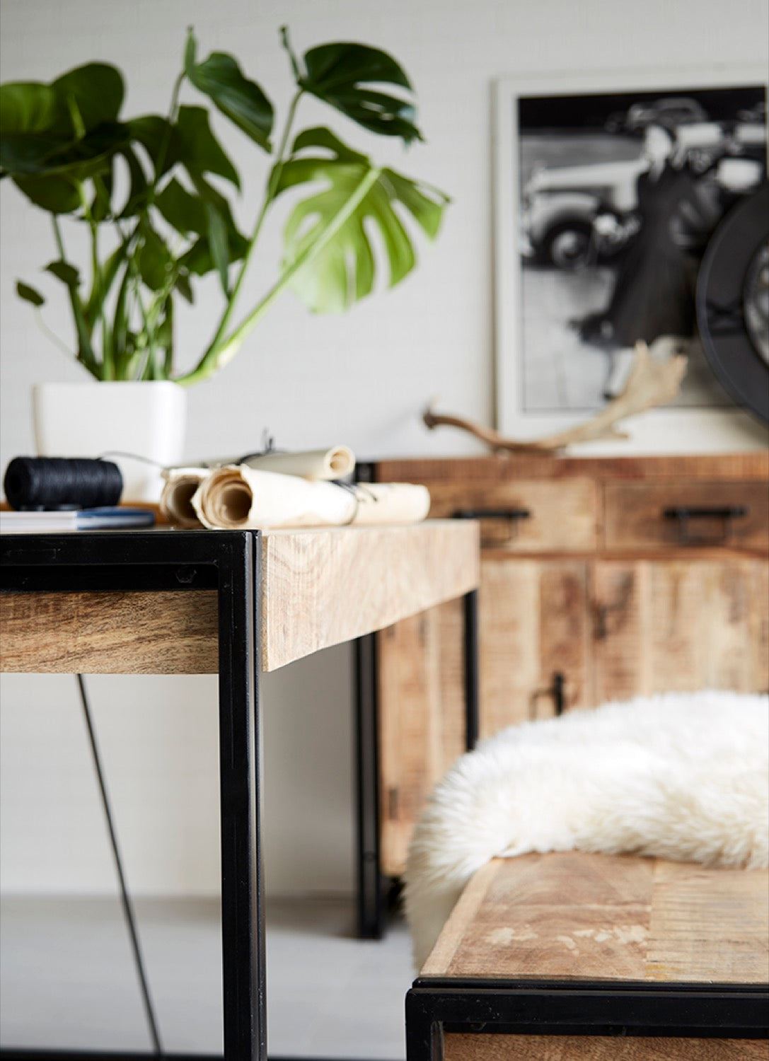 Cole Industrial Metal & Wooden Regular Dining Table