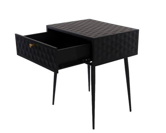 Saturn metal 1 drawer bedside cabinet, black with gold handle