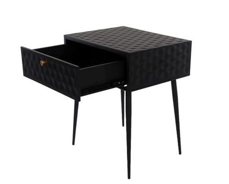 Saturn metal 1 drawer bedside cabinet, black with gold handle