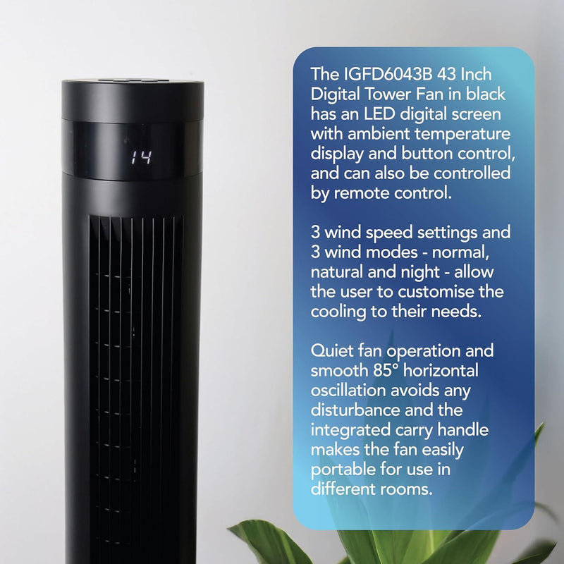 Igenix 43" Digital Tower Fan - Black