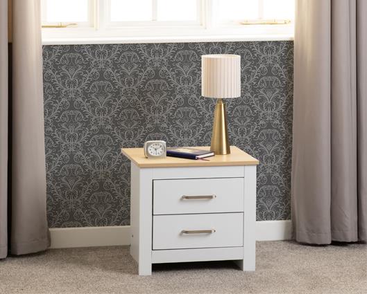 PORTLAND 2 DRAWER BEDSIDE - WHITE/OAK EFFECT