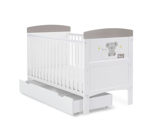Grace Inspire Cot Bed & Under Drawer - Hello World Koala Grey