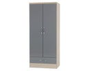 Neptune 2 Door 1 Drawer Wardrobe - Grey Gloss/Light Oak Effect Veneer