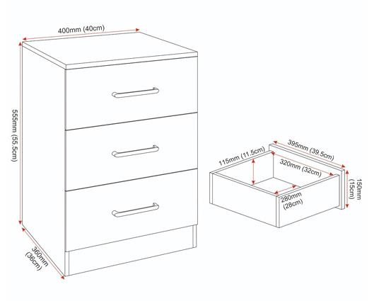 DAKOTA 3 DRAWER BEDSIDE - OAK EFFECT