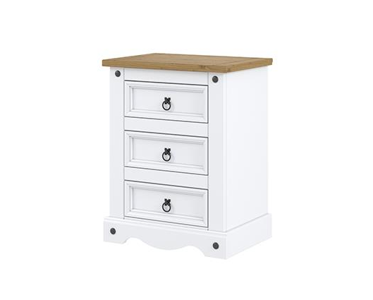 Corona White 3 Drawer Bedside Cabinet