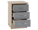 Neptune 3 Drawer Bedside Chest - Grey Gloss/Light Oak Effect Veneer