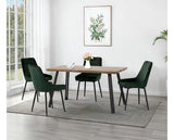QUEBEC WAVE & AVERY DINING SET (X4 CHAIRS) - MEDIUM OAK EFFECT/EMERALD GREEN VELVET