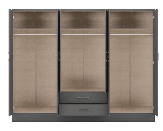 NEVADA 6 DOOR 2 DRAWER WARDROBE - 3D EFFECT GREY