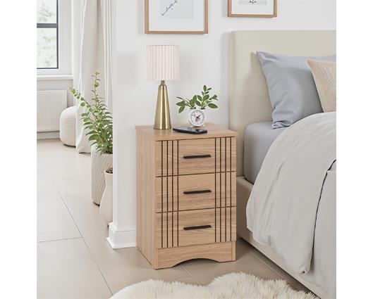 TESSA 3 DRAWER BEDSIDE - NATURAL OAK EFFECT