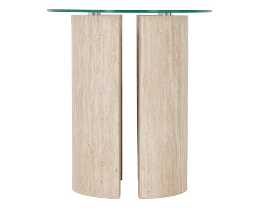 MODENA SIDE TABLE - CLEAR GLASS/CREAM MARBLE EFFECT