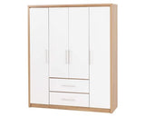 Santos 4 Door 2 Drawer Wardrobe - White High Gloss/Light Oak Effect Veneer