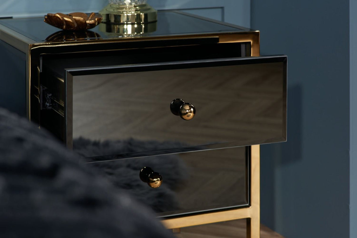 Fabian 2 Drawer Bedside - Black & Gold